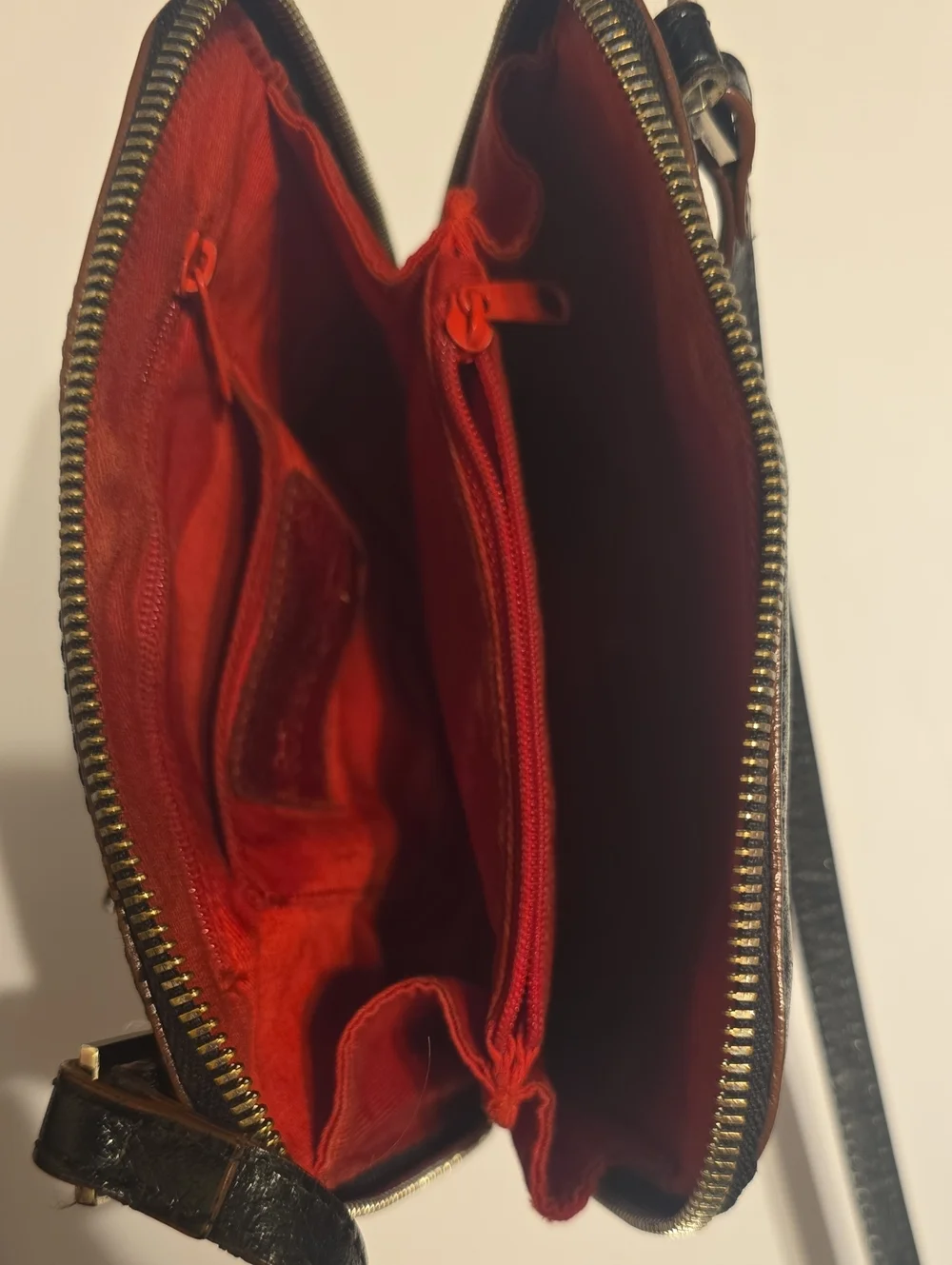 Hobo Black Leather Crossbody Bag with Red Lining